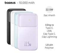 Pin dự phòng Baseus 10.000mAh sạc nhanh 22,5W liền 2 cáp - PPMD10 (C + L)