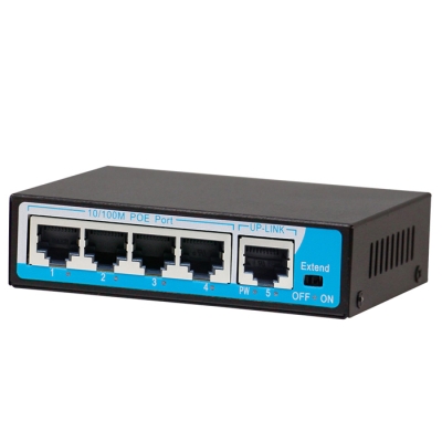 Switch PoE 4 Port HRUI HR901-AF-41 tốc độ 10/100M, 1 Uplink, công suất tổng 48W, Led hiển thị